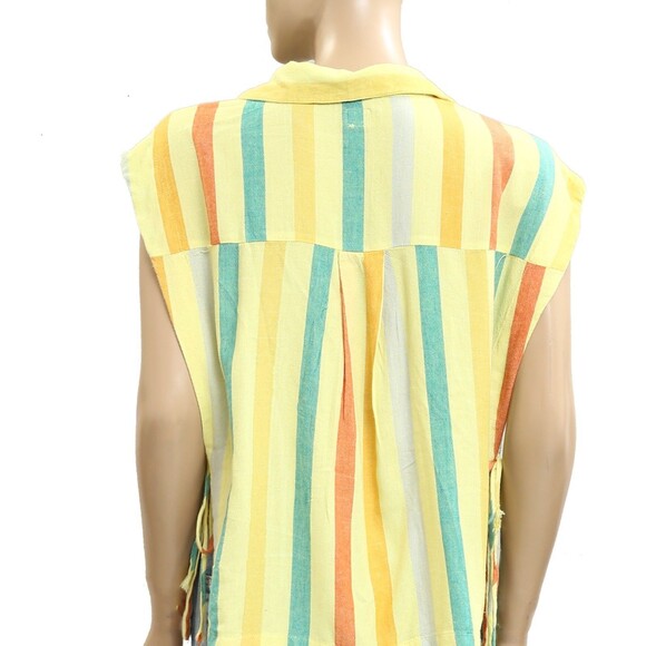 Free People Free-est Vacay Rhythm Blouse Top Wide Stripe Print Capped M 283595 - Picture 5 of 6